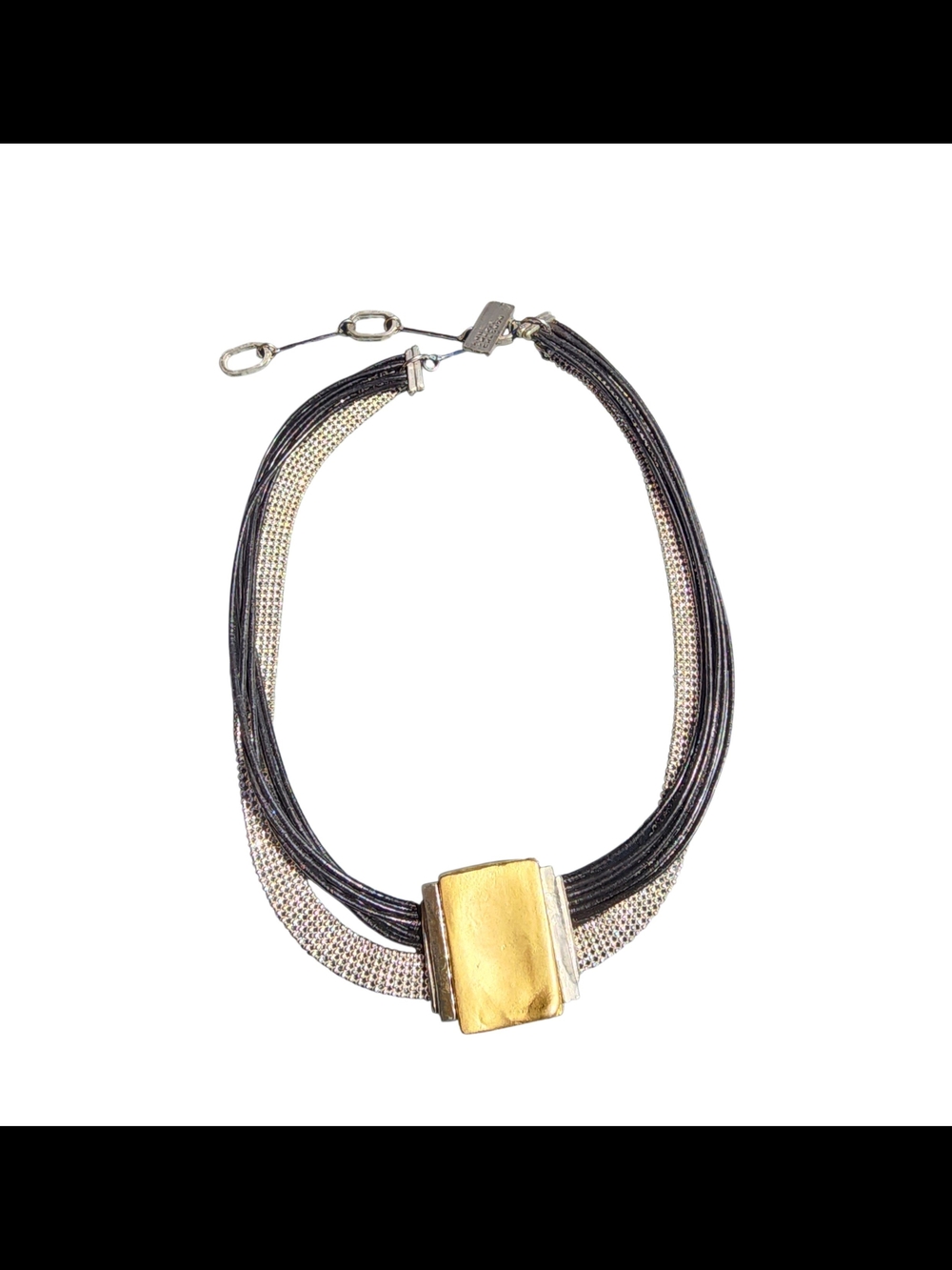 Anne Marie Chagnon Signed Mixed Metal Gold Brutalist Multi-Strand Necklace Rare